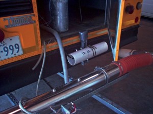 Flexible tubing and apparatus attached to school bus tailpipe