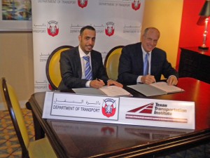 A memorandum of understanding between Abu Dhabi, UAE and TTI was signed Jan. 12. Director of Abu Dhabi's Main Road Division Faisal Al Suwadi (left) and TTI Director Dennis Christiansen signed the document during the TRB Annual Meeting.
