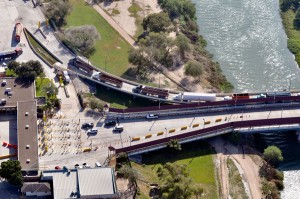 Aerial photo of international bridge crossing