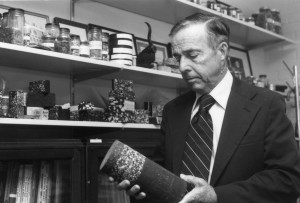 Bob Gallaway inspecting a roadway core sample in his office