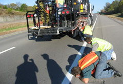edgeline being restriped on Tennessee roadway