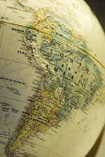 globe showing South America