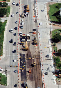 aerial view of a work zone