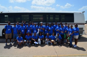 This is a photo of Houston area high school students about to begin their tour of the Texas Transportation Institute.