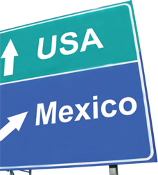 highway sign indicating the direction to drive for USA or Mexico