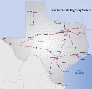 Illustrated map of Texas Interstate Highway System