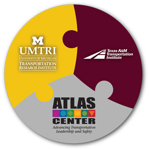 graphic of a 3-piece circular puzzle: UMTRI, TTI and ATLAS Center
