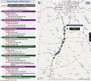 screenshot of the My I-35 website's traveler-information map
