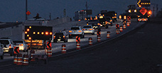night time work zone with traffic