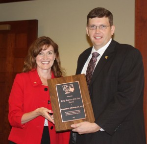 Charlie Stevens receives Young Professional of the Year award during TSPE State Convention.