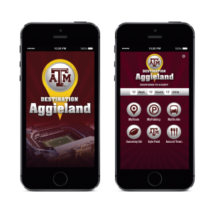iPhones displaying Destination Aggieland app