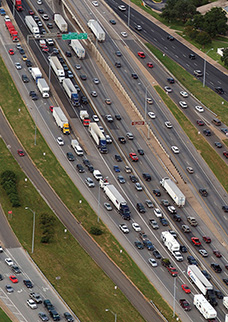 aerial view of traffic congestion on I-35