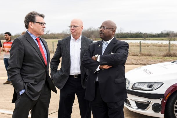 Secretary Perry, Scott Sudduth and Greg Winfree at the RELLIS Campus.